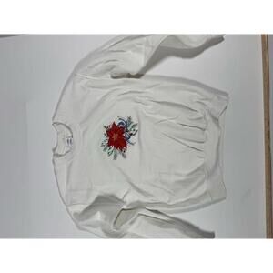 White Sweatshirt with Embroidered Poinsettia Floral Design